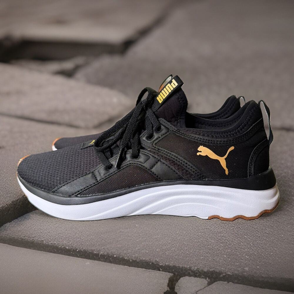 SIZE 10 WOMENS - PUMA Softride Sophia Eco Black Gold EUC